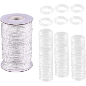 50M Roman Cord with 100 Clear Curtain Rings for Roman Shade Repair, Gardening Plant Support, Ceiling Fan Pulls in Saudi Arabia