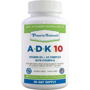 Power By Naturals ADK 10 Vitamin Supplement – Vitamins A, D3 & K2 MK-7 for Bone, Heart & Immune Health – Gluten-Free, Soy-Free – 90 Capsules (3-Month Supply) in Saudi Arabia