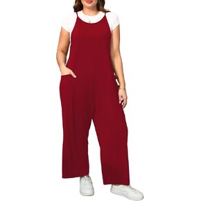 Plus Size Jumpsuits for Women Wide Leg Stretchy Overalls with Pockets US 1X-5X Casual Sleeveless Romper Outfits in Saudi Arabia