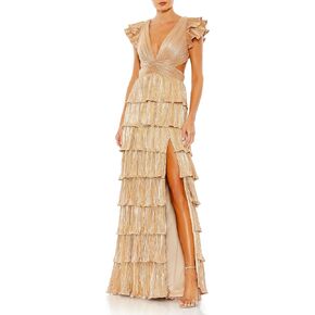 Ruffle Tiered Criss Cross Lace Up Gown in Saudi Arabia
