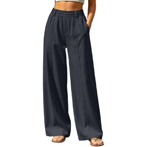 Women's Wide Leg Pants Elastic Waist Pull On Trousers with Pockets Casual Vacation Workout in Saudi Arabia