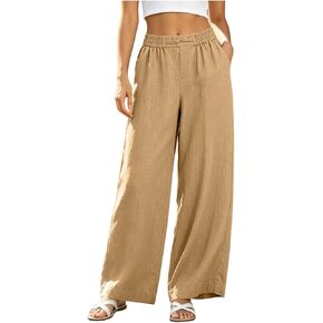Ctreela Women's Linen Wide Leg Pants Drawstring Elastic High Waisted Flowy Boho Lounge Trousers Lounge Travel Outfits in Saudi Arabia