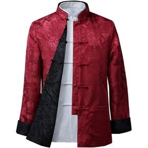 Tang Suit for Men, Stand Collar Shirt, Double-Sided Casual Outerwear, Traditional Martial Arts Kung Fu Jacket, for Spring and Autumn(Red-Black)(L) in Kuwait