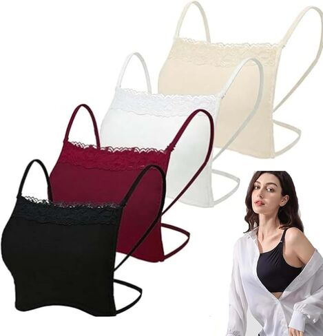 4Pcs lace Camisole Tops for Women Modesty Panel Cleavage Cover Modesty Insert Mock Camisole Bra Guard lace cami Black in Saudi Arabia