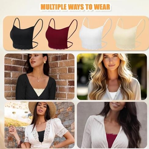 4Pcs lace Camisole Tops for Women Modesty Panel Cleavage Cover Modesty Insert Mock Camisole Bra Guard lace cami Black in Saudi Arabia