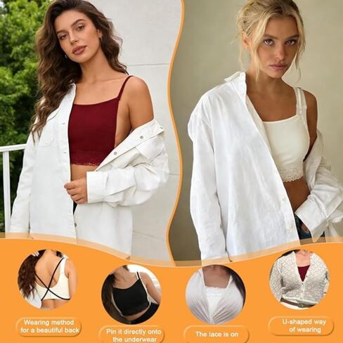 4Pcs lace Camisole Tops for Women Modesty Panel Cleavage Cover Modesty Insert Mock Camisole Bra Guard lace cami Black in Saudi Arabia