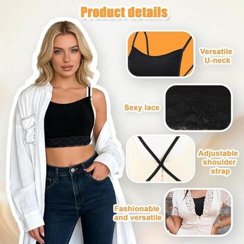 4Pcs lace Camisole Tops for Women Modesty Panel Cleavage Cover Modesty Insert Mock Camisole Bra Guard lace cami Black in Saudi Arabia