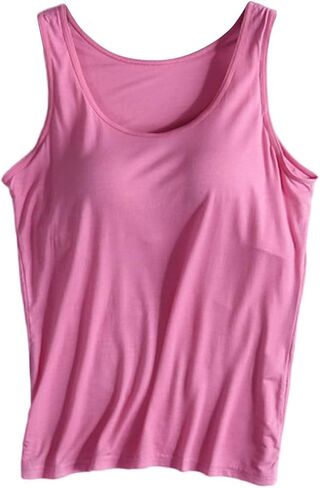 Tops for Women Basic Tank Tops Layer Padded Bra Built in Bra Adjustable Spaghetti Strap Casual Yoga Workout Shirts in Kuwait