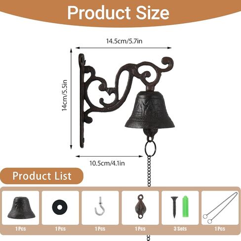 Cast Iron Dinner Bell, Vintage Rustic Wall Mounted Farm Bell with Loud Clear Sound, Heavy Duty Farmhouse Bell for Front Door, Garden & Outdoor Home Décor in Saudi Arabia