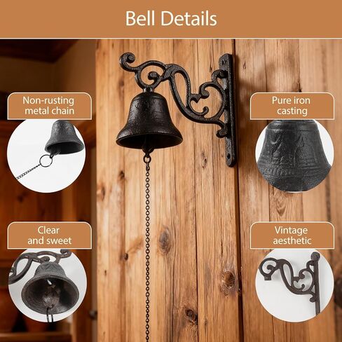 Cast Iron Dinner Bell, Vintage Rustic Wall Mounted Farm Bell with Loud Clear Sound, Heavy Duty Farmhouse Bell for Front Door, Garden & Outdoor Home Décor in Saudi Arabia