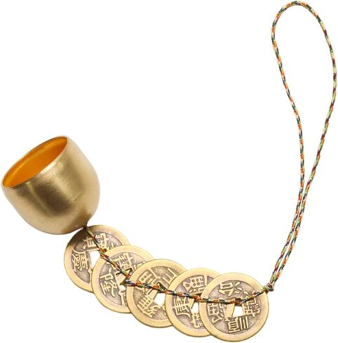 Chinese Feng Shui Bell Good Luck Hanging Copper Bell with with 5 Coins and 5-Color Rope for Wealth Health Peace and Success in Saudi Arabia