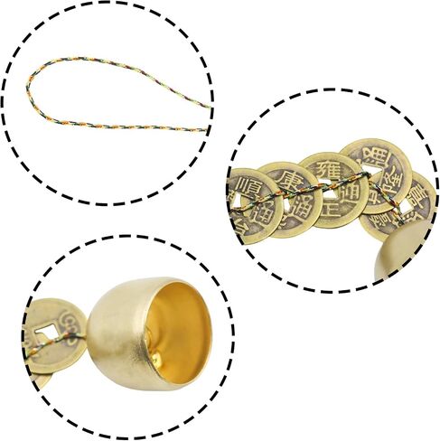 Chinese Feng Shui Bell Good Luck Hanging Copper Bell with with 5 Coins and 5-Color Rope for Wealth Health Peace and Success in Saudi Arabia