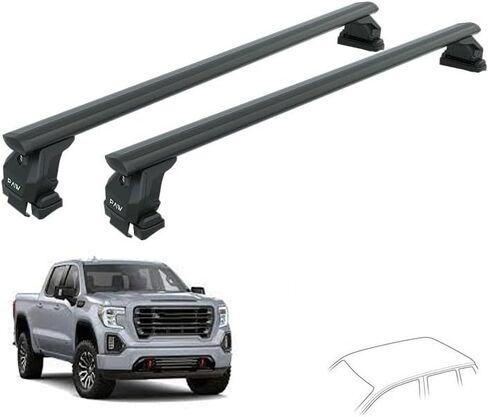 Roof Rack Cross Bars for GMC Sierra 1500 – 3rd Gen (2014–18) & 4th Gen (2019–25), Fits Bare Roof Clamp-On 330 lbs Load Aluminum T-Slot Lockable No-Drill (Silver) in Saudi Arabia