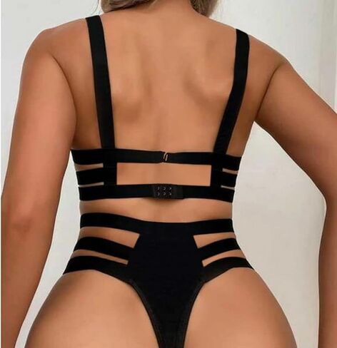 Women Sexy Lingerie Sets Harness Cage Cup Bra and Panty Sets Elastic Strappy Hollow Out Straps Underwire 2 Pieces for Lady (Style B, One Size) in Saudi Arabia