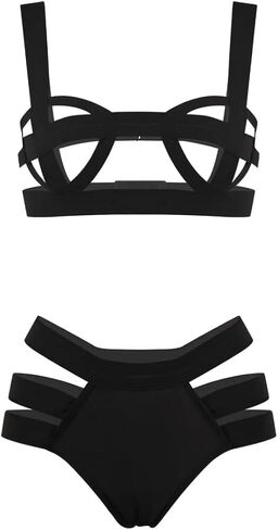 Women Sexy Lingerie Sets Harness Cage Cup Bra and Panty Sets Elastic Strappy Hollow Out Straps Underwire 2 Pieces for Lady (Style B, One Size) in Saudi Arabia