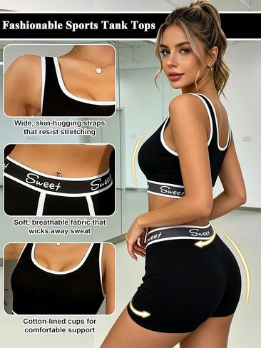 Women’s Sports Bra and Shorts Set Athletic Workout Outfit 2-Piece Letter Print Activewear Set for Gym Yoga Running Fitness in Kuwait