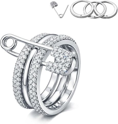 Silver & Gold Stackable Rings for Women Non Tarnish Ring Set Dainty 14k Gold Plated Cz Cubic Zirconia Wedding Rings Thumb Ring Set Stacking Pack Statement Chunky Band Rings Unique Jewelry Gift in Kuwait