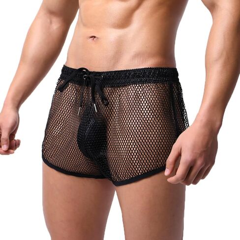 Men Mesh Boxer Shorts See Through Quick Drying Drawstring Shorts Swimming Trunks Panties in Saudi Arabia