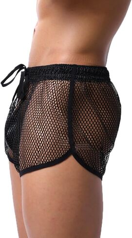 Men Mesh Boxer Shorts See Through Quick Drying Drawstring Shorts Swimming Trunks Panties in Saudi Arabia