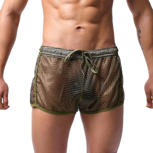 Men Mesh Boxer Shorts See Through Quick Drying Drawstring Shorts Swimming Trunks Panties in Saudi Arabia