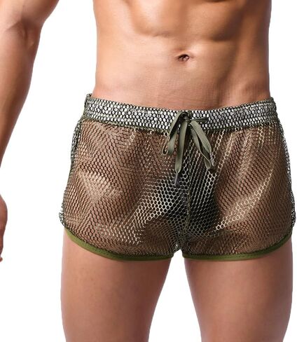 Men Mesh Boxer Shorts See Through Quick Drying Drawstring Shorts Swimming Trunks Panties in Saudi Arabia