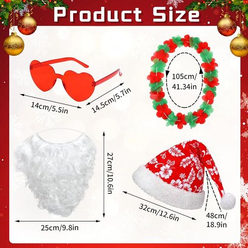 kaiolby 4 Pieces Christmas in the July Party Decorations Tropical Christmas Costume Accessories Set Santa Hat Hawaiian Leis Sunglasses Beard for Summer Beach Xmas Outfits Decoration in Saudi Arabia