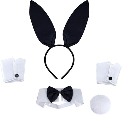 Black Bunny Ears Headband for Adults – Rabbit Ears Headband Costume Set with Bow Tie Cuffs & Tail for Easter Halloween Women Men 15+ (Bunny, Black) in Saudi Arabia