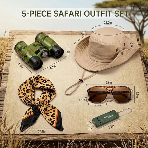 5 PCS Women Safari Costume, Zoo Keeper Costume Adult Includes Safari Hat Outfit Accessories, Leopard Print Scarf, Binoculars, Light-Proof Glasses for Halloween Cosplay in Saudi Arabia