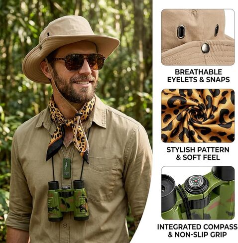 5 PCS Women Safari Costume, Zoo Keeper Costume Adult Includes Safari Hat Outfit Accessories, Leopard Print Scarf, Binoculars, Light-Proof Glasses for Halloween Cosplay in Saudi Arabia
