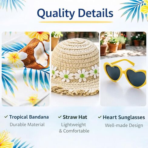 Auch Summer Beach Porch Goose Outfit Set - 3 PCS Hawaiian Goose Clothes Includes Straw Sun Hat, Heart-Shaped Sunglasses & Tropical Floral Bandana, Fun Lawn Garden Ornament Decor Accessories in Saudi Arabia