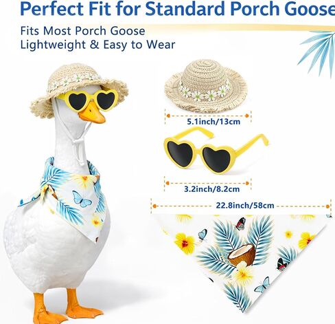 Auch Summer Beach Porch Goose Outfit Set - 3 PCS Hawaiian Goose Clothes Includes Straw Sun Hat, Heart-Shaped Sunglasses & Tropical Floral Bandana, Fun Lawn Garden Ornament Decor Accessories in Saudi Arabia