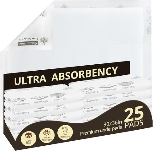 Jointown Heavy Duty Bed Pads Disposable 30"X36", 25 Pack 130 Gram Ultra Absorben Waterproof Incontinence Underpads, Strength Tear-Resistant Material, 10X More Absorbent for Adults, Elderly Kids in Kuwait