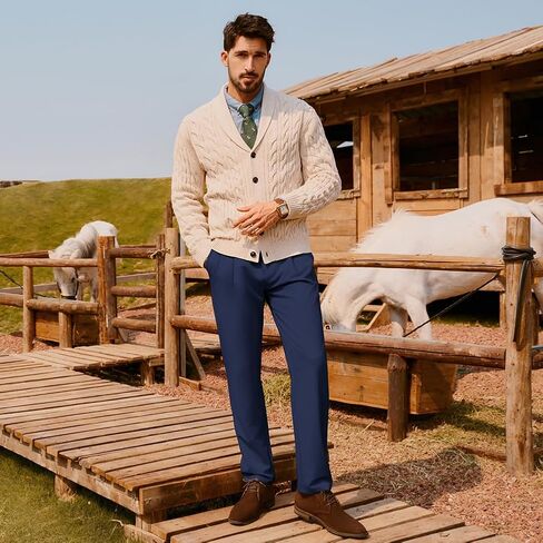 Men's Pleated Dress Pants Tapered Trousers with Extended Waisted Fit Dress Pant Casual Slim Fit Slacks Dark Blue XL in Kuwait