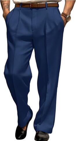 Mens Dress Pants Relaxed Fit Classic Flat Front Formal Business Casual Wrinkle Suit Pant in Kuwait