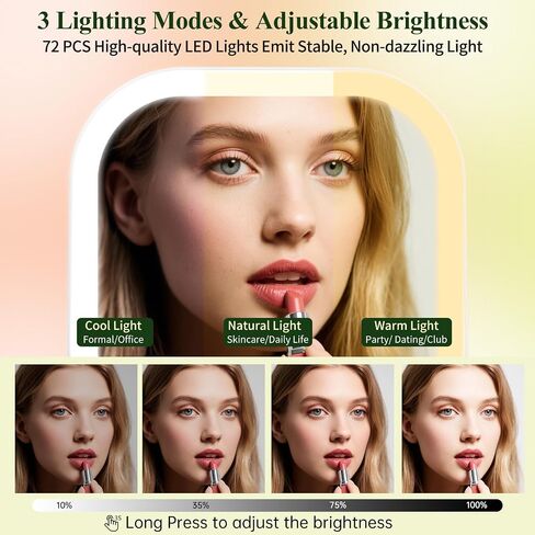FUNTOUCH 7" Travel Makeup Mirror 30X Magnification,Rechargeable Double Sided Lighted Portable Vanity Mirror with Lights, 3 Color Lights & Adjustable Brightness, 300°Rotation, Gift for Women,White in Saudi Arabia