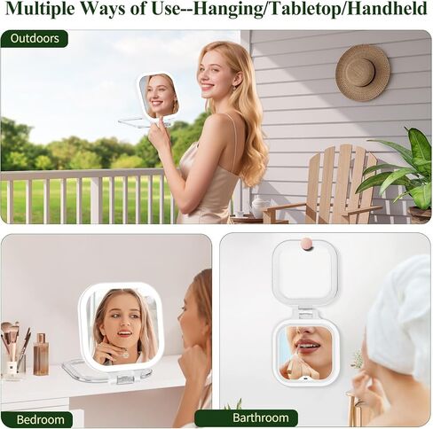 FUNTOUCH 7" Travel Makeup Mirror 30X Magnification,Rechargeable Double Sided Lighted Portable Vanity Mirror with Lights, 3 Color Lights & Adjustable Brightness, 300°Rotation, Gift for Women,White in Saudi Arabia