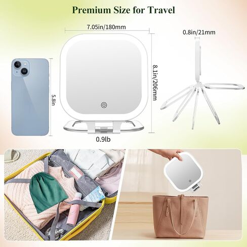FUNTOUCH 7" Travel Makeup Mirror 30X Magnification,Rechargeable Double Sided Lighted Portable Vanity Mirror with Lights, 3 Color Lights & Adjustable Brightness, 300°Rotation, Gift for Women,White in Saudi Arabia