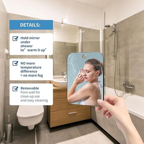 Shatterproof Shower Mirror Fogless for Shaving,(Larger 11x8 Inch) Anti Fog Shaving Mirror Holder NO-Drilling, No Fog Free Waterproof,Small Wall Mounted Bathroom Accessories Camping Hanging Men in Saudi Arabia