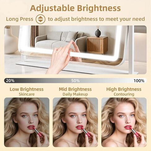 Vanity Mirror with Lights 22"x17", Lighted Makeup Mirror with 10X Magnification 4.5", 3 Color Dimmble Lights, Touch Control, 360° Rotation, Metal Frame, Women's Gift, For Bedroom/Dressing Room, White in Saudi Arabia