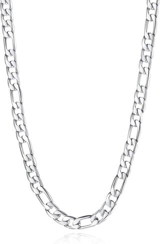 5mm/7mm Silver Stainless Steel Diamond Cut Figaro Chain Necklace Jewelry Gift for Men in Saudi Arabia