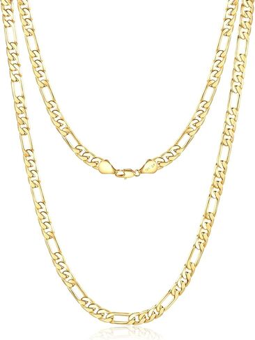 HIKARITO 6mm Gold Figaro Link Chain Necklace for Men ＆ Women，14K Gold Chain Necklace for Women & Men Chains for Mens Figaro Chains Necklaces,Dainty Jewelry Gifts Size 18in/20in/22in/24in in Kuwait