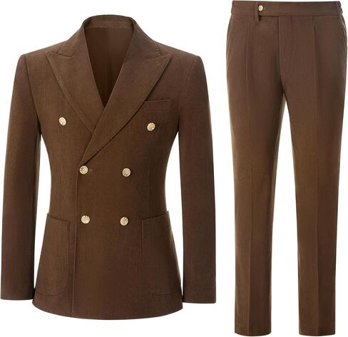 Mens Slim Fit Suit 2 Piece Corduroy Suits Double Breasted Suit Blazer Jacket Pants Set Formal Wedding Prom Tuxedos in Saudi Arabia