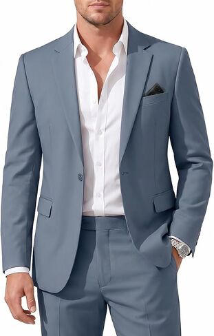 Men's 2-Piece Suit Slim Fit Blazer Jacket and Pants Formal Business Wedding Party Tuxedo Suit for Men with Pocket Square in Kuwait