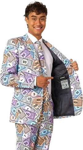 Opposuits Men’s 3-Piece Slim Fit Suit Set - Officially Licensed Monopoly Party Outfit - Blazer, Pants & Tie in Saudi Arabia