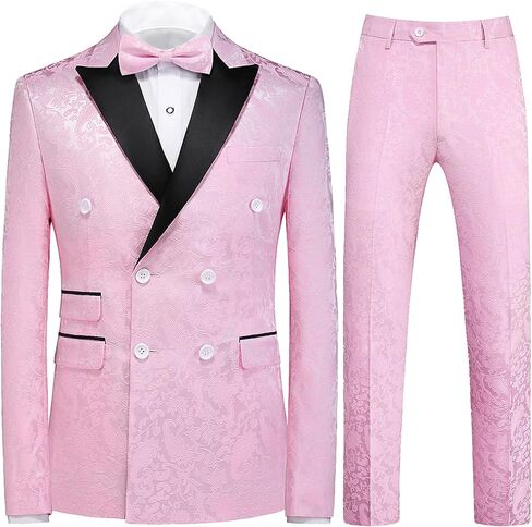 UNINUKOO Mens Suit 3 Piece Tuxedo for Men Paisley Floral Peak Lapel Double Breasted Blazer Vest Pants Set in Kuwait