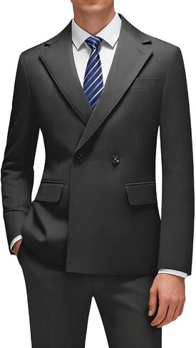 MOGU Mens 2 Piece Suit Wool Double Breasted Tuxedo Wedding Prom Business Suits Jacket Pants in Kuwait
