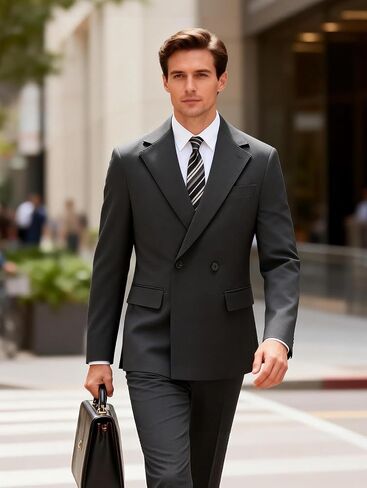 MOGU Mens 2 Piece Suit Wool Double Breasted Tuxedo Wedding Prom Business Suits Jacket Pants in Kuwait