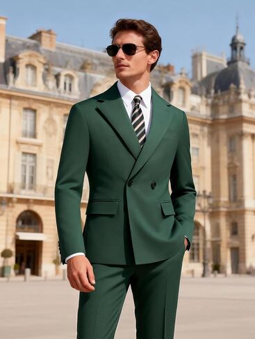 MOGU Mens 2 Piece Suit Wool Double Breasted Tuxedo Wedding Prom Business Suits Jacket Pants in Kuwait