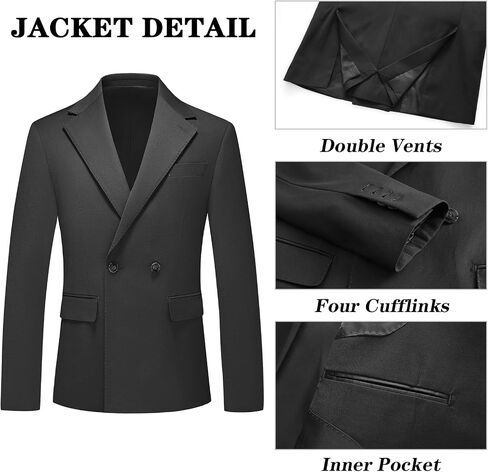 MOGU Mens 2 Piece Suit Wool Double Breasted Tuxedo Wedding Prom Business Suits Jacket Pants in Kuwait