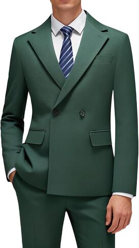 MOGU Mens 2 Piece Suit Wool Double Breasted Tuxedo Wedding Prom Business Suits Jacket Pants in Kuwait